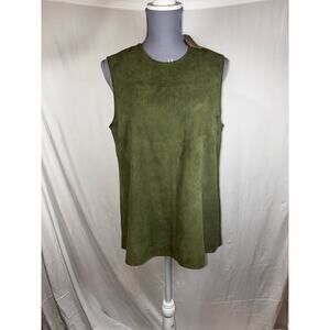Olive Green Sleeveless Suede-Look Blouse